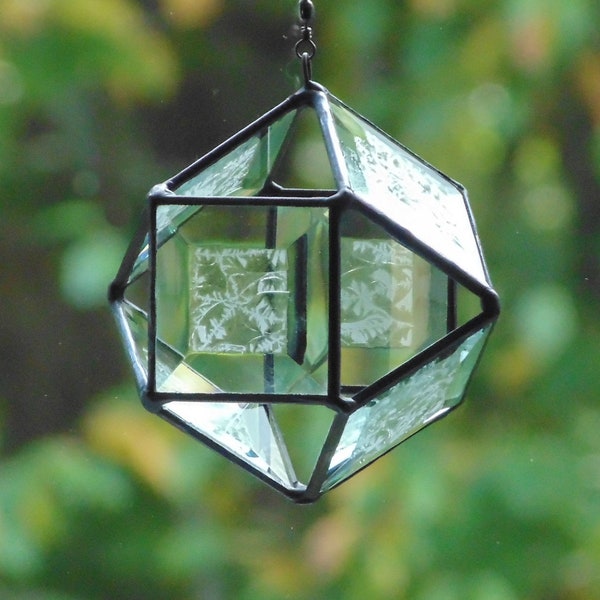 Octahedron prism, geometric hanging stained glass suncatcher