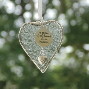 A piece of my heart is in heaven, Cat loss sympathy gift, stained glass mini heart suncatcher ornament