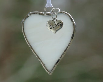 I love my sister, stained glass small heart suncatcher, Birthday ornament gift for her