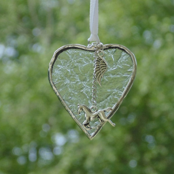 Horse memorial sympathy gift stained glass small heart suncatcher ornament, remembrance condolences