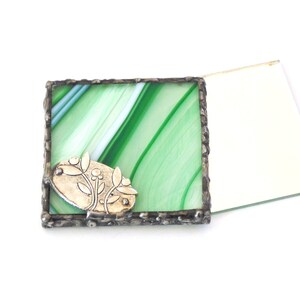 Pocket mirror, green wispy stained glass, personal size small purse mirror, gift for her