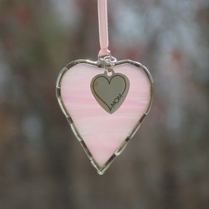I Love Mom, pink stained glass suncatcher, mini heart ornament, Mom birthday gift image 7