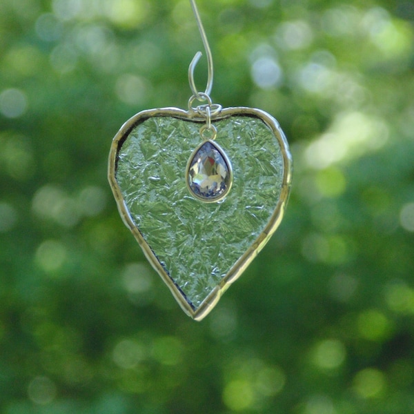 June birthstone Alexandrite purple charm, stained glass mini heart suncatcher ornament