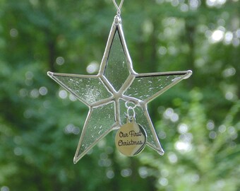 Our first Christmas, Stained glass star suncatcher ornament