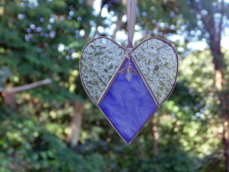 Purple stained glass heart, sympathy angel gift, bereavement condolence gift image 6