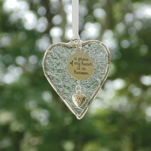 A piece of my heart is in heaven, Cat loss sympathy gift, stained glass mini heart suncatcher ornament