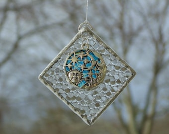 Sun & Moon celestial stained glass suncatcher, window hanging