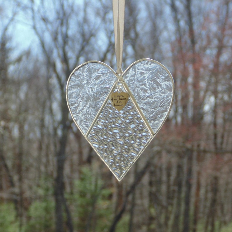 A piece of my heart is in heaven, stained glass heart suncatcher, sympathy gift image 1