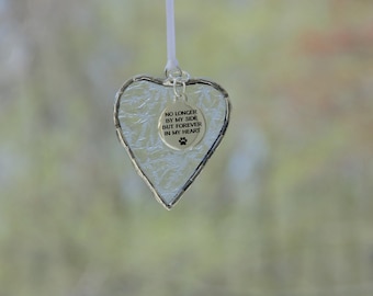 Dog sympathy gift memory pet loss, stained glass heart suncatcher, custom personalized option