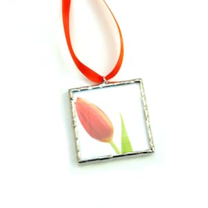 Tulip flower stained glass ornament, mini wall art, home decoration, stained glass image 7