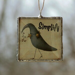 Black crow folk art ornament, Simplify sign, rustic country primitive mini wall art