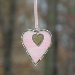 I Love Mom, pink stained glass suncatcher, mini heart ornament, Mom birthday gift image 9