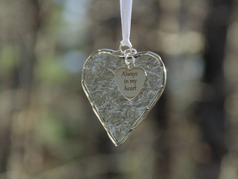 Always in My Heart, stained glass small heart suncatcher ornament, sympathy, condolence, friendship gift image 3