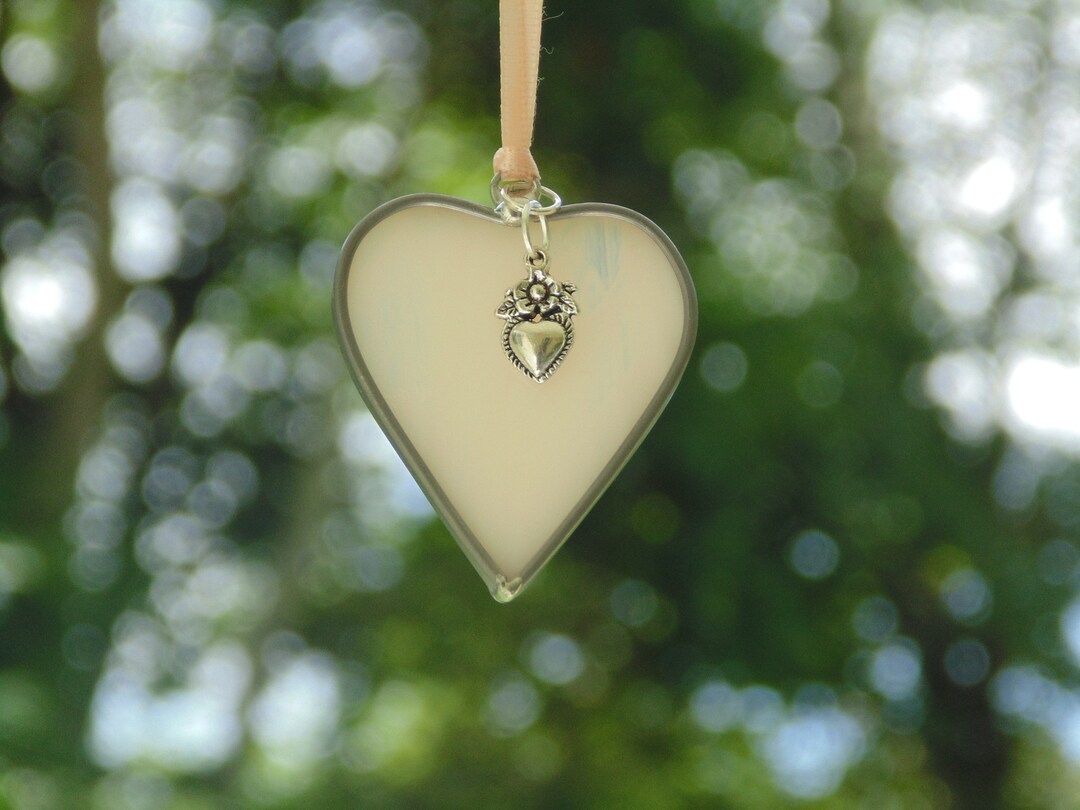Stained Glass Heart Suncatcher Ornament, Handmade Gift for Her, Mini Peach Heart Etsy