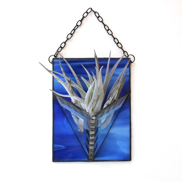 Air plant holder Monaco blue sapphire stained glass wall vase modern home decor indoor garden