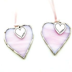 I Love Mom, pink stained glass suncatcher, mini heart ornament, Mom birthday gift image 10