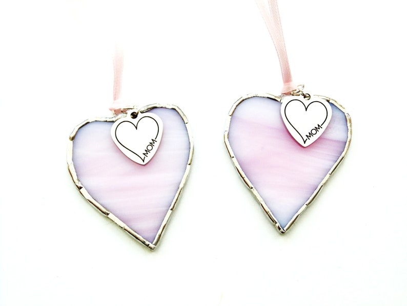 I Love Mom, pink stained glass suncatcher, mini heart ornament, Mom birthday gift image 10