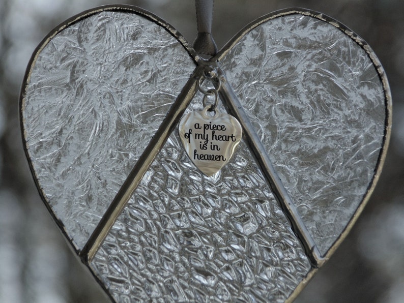 A piece of my heart is in heaven, stained glass heart suncatcher, sympathy gift image 2