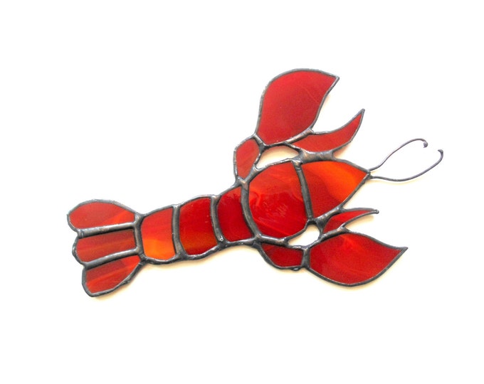 Red Lobster Suncatcher Stained Glass Suncatcher Beach Etsy