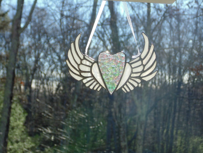 Angel wings stained glass suncatcher ornament window art memorial gift