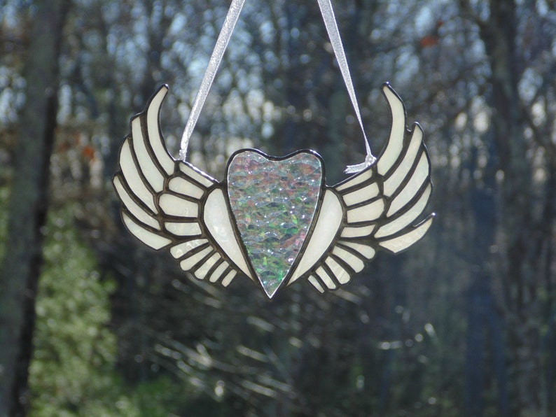 Angel wings stained glass suncatcher ornament window art memorial gift