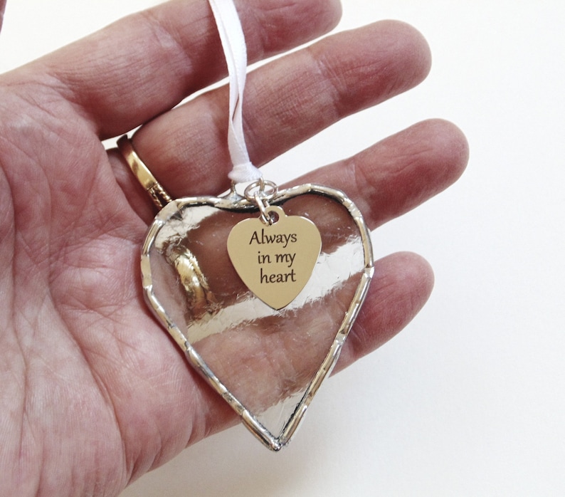 Always in My Heart, stained glass small heart suncatcher ornament, sympathy, condolence, friendship gift image 4