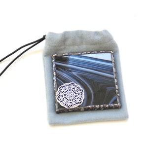 Purse mirror, black swirl stained glass, pocket mirror with gift bag zdjęcie 1