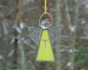 Stained glass angel suncatcher, Christmas ornament, small hanging angel