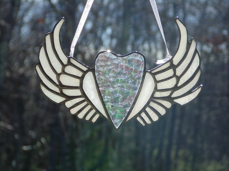 Angel wings stained glass suncatcher ornament window art memorial gift