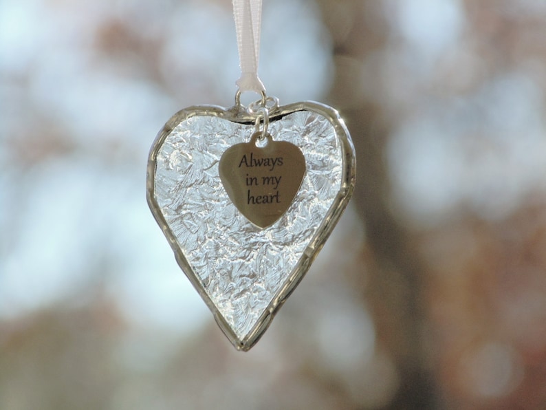 Always in My Heart, stained glass small heart suncatcher ornament, sympathy, condolence, friendship gift image 9