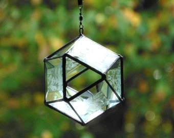 Hanging orb stained glass prism bevel suncatcher home decor, 3D geometric art, Octahedron