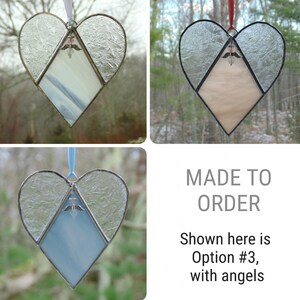 Sympathy gift stained glass heart suncatcher,  custom optional beaded angel, personalized pendant charm, condolence bereavement gift