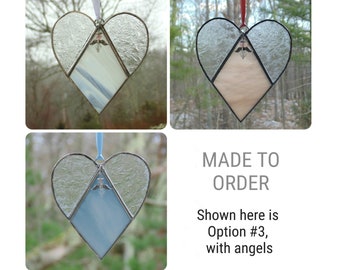 Sympathy gift stained glass heart suncatcher,  custom optional beaded angel, personalized pendant charm, condolence bereavement gift