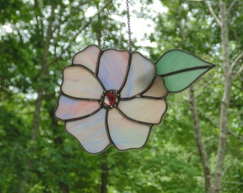 Stained glass flower blossom suncatcher, Spring home decor, gift for her, wall window hanging