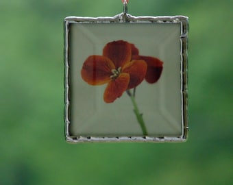 Orange flower stained glass ornament, Poppy botanical keepsake