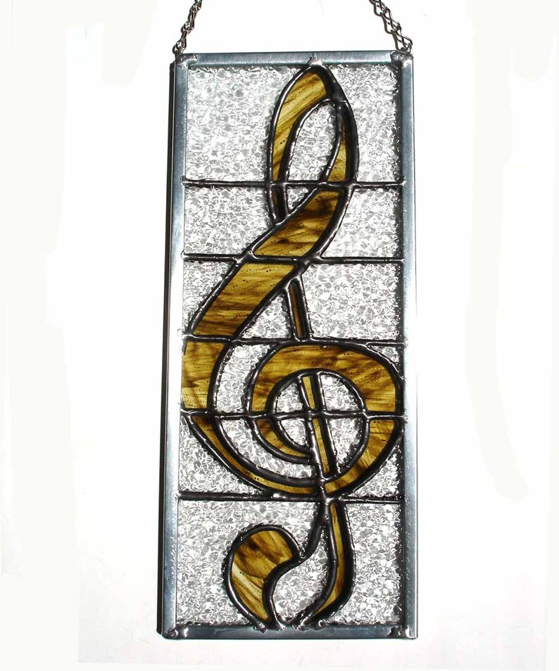 G clef musical note stained glass suncatcher tortoise brown Etsy