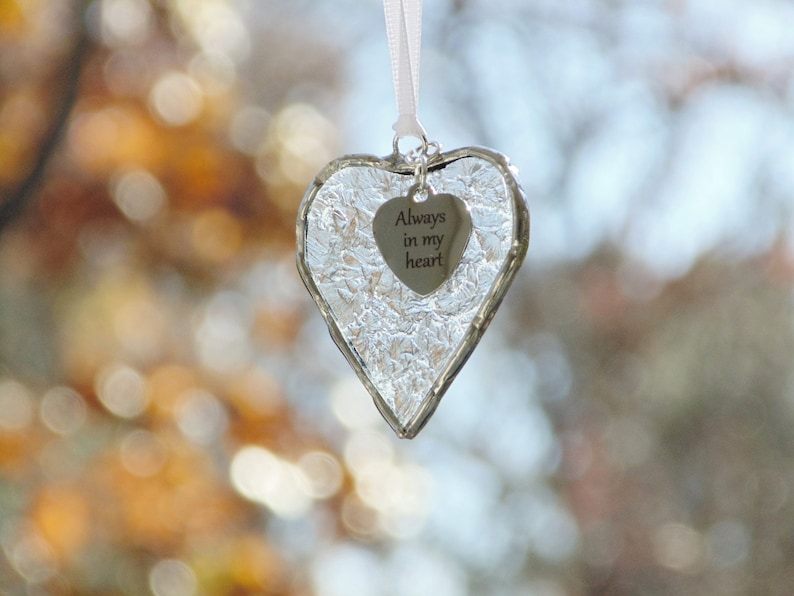 Always in My Heart, stained glass small heart suncatcher ornament, sympathy, condolence, friendship gift image 1