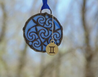 Gemini Zodiac sign, stained glass suncatcher birthday ornament gift