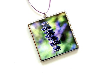 Lavender flower ornament framed in stained glass, photo decoration, gift for mom