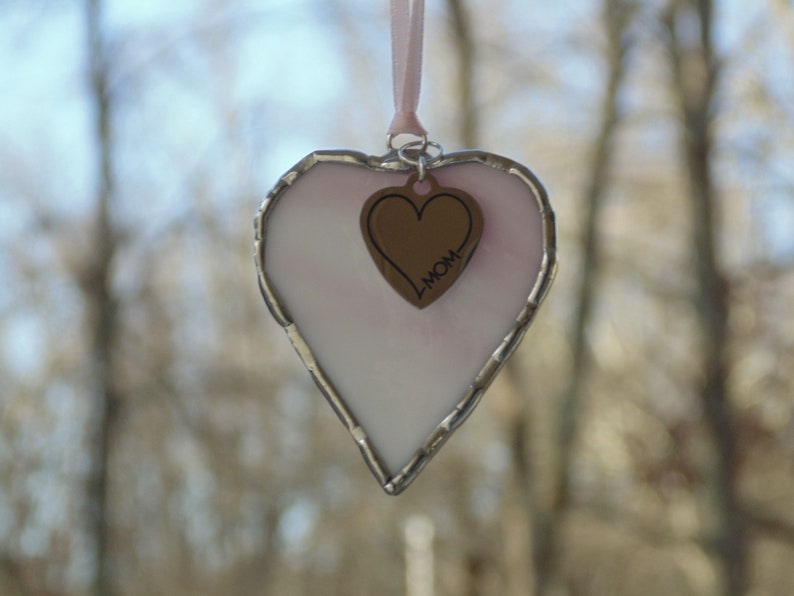 I Love Mom, pink stained glass suncatcher, mini heart ornament, Mom birthday gift image 6