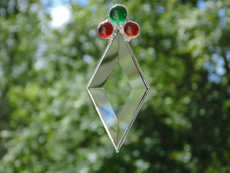 Diamond bevel prism ornament, stained glass suncatcher, Christmas decoration ornament image 9