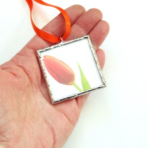 Tulip flower stained glass ornament, mini wall art, home decoration, stained glass image 2