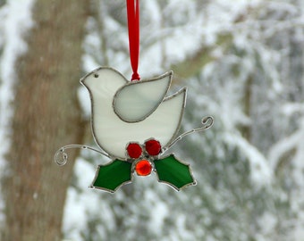 Dove suncatcher, stained glass winter Christmas ornament gift
