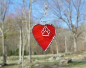 I love my dog, stained glass mini red heart suncatcher ornament, puppy lover gift