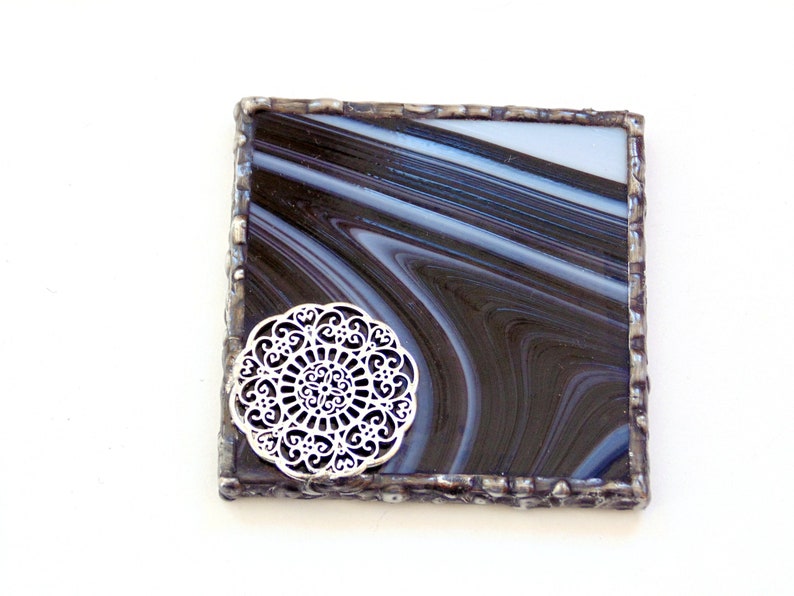 Purse mirror, black swirl stained glass, pocket mirror with gift bag zdjęcie 5