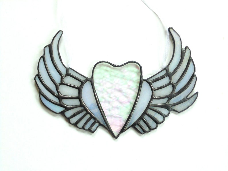 Angel wings stained glass suncatcher ornament window art memorial gift