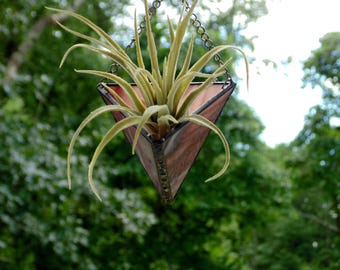 Stained glass air plant holder, purple wall planter home decor