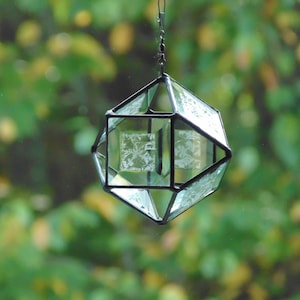 Octahedron prism, geometric hanging stained glass suncatcher