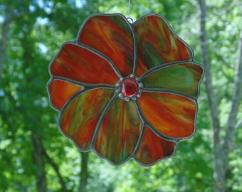 Large flower blossom stained glass suncatcher ornament, window hanging