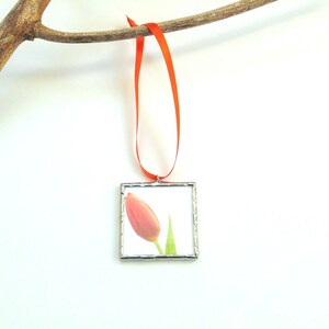 Tulip flower stained glass ornament, mini wall art, home decoration, stained glass image 3